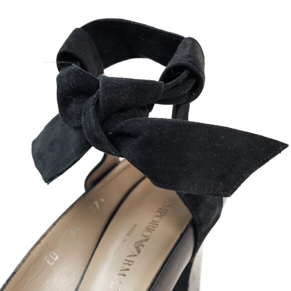 Emporio Armani 90s Ankle Wrap Black Suede Pumps - Picture 7 of 10
